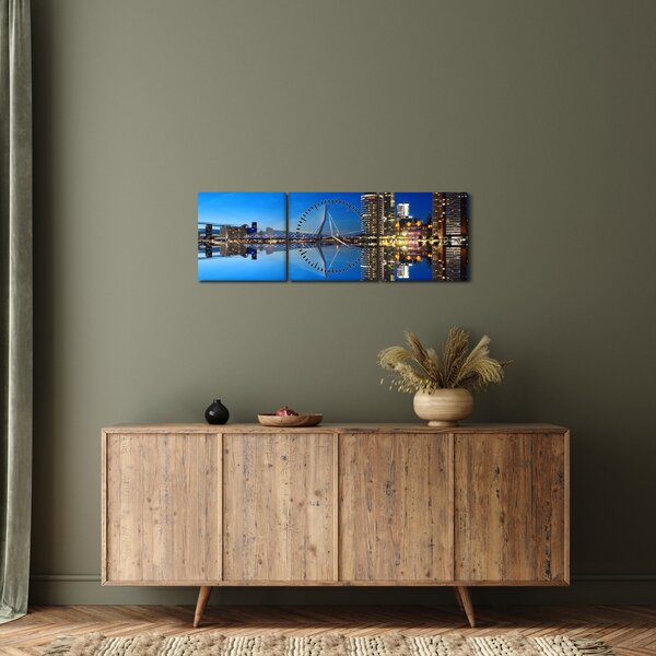 Zdjęcie - Rotterdam nocą (z zegarem) (90x30 cm)
