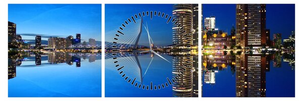 Zdjęcie - Rotterdam nocą (z zegarem) (90x30 cm)