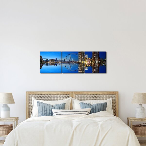 Zdjęcie - Rotterdam nocą (z zegarem) (90x30 cm)