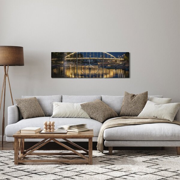 Obraz mostu z fontanną (z zegarem) (90x30 cm)
