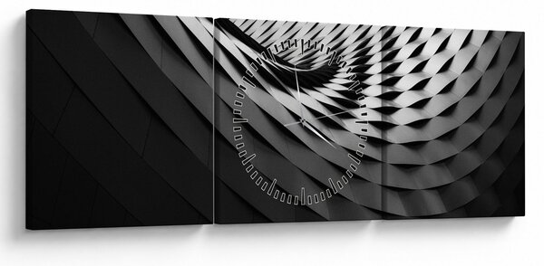 Abstrakcyjny obraz - czarno - biała spirala (z zegarem) (90x30 cm)