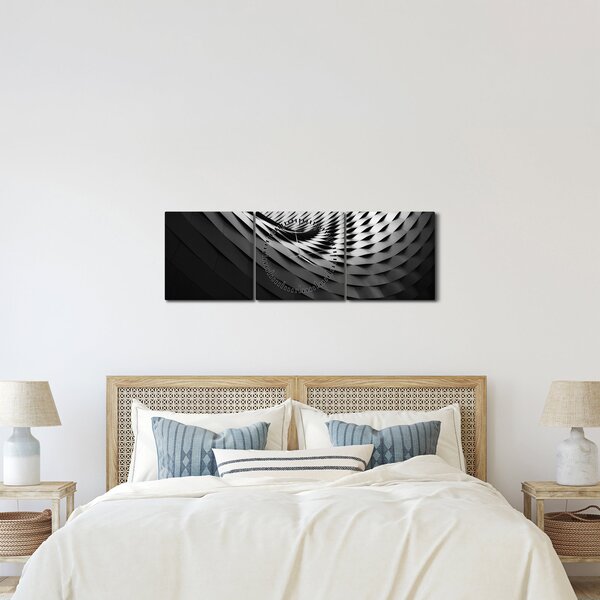 Abstrakcyjny obraz - czarno - biała spirala (z zegarem) (90x30 cm)