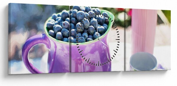 Obraz - jagody w filiżance (z zegarem) (90x30 cm)
