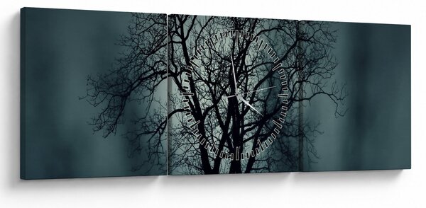 Obraz drzewa podczas zaćmienia (z zegarem) (90x30 cm)