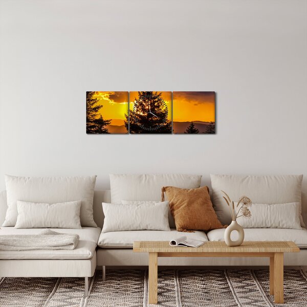Obraz - drzewa iglaste (z zegarem) (90x30 cm)