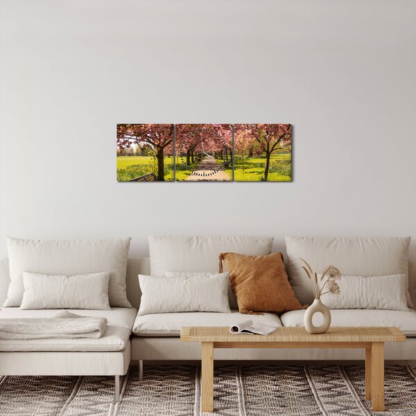 Obraz - sad czereśniowy (z zegarem) (90x30 cm)
