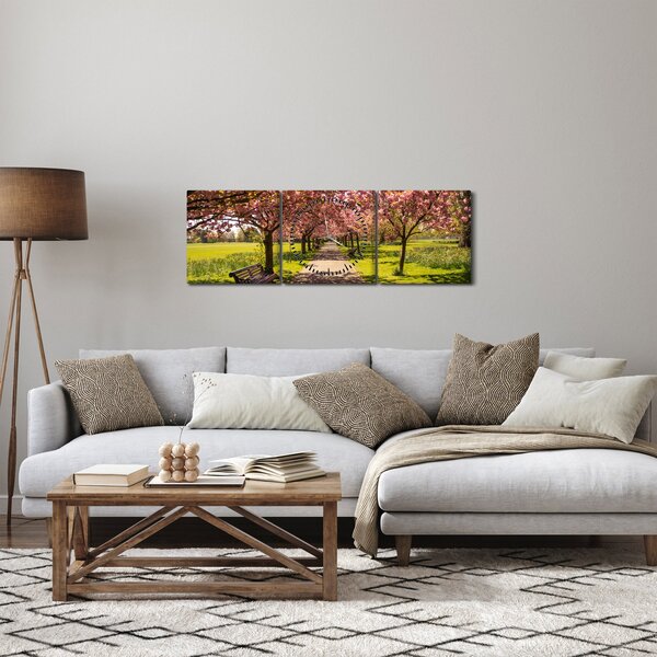 Obraz - sad czereśniowy (z zegarem) (90x30 cm)