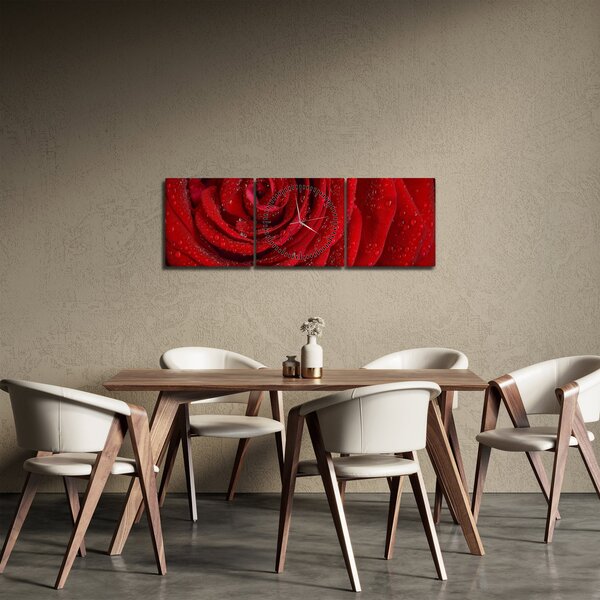 Obraz - szczegół róży (z zegarem) (90x30 cm)