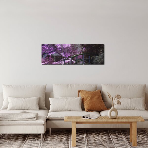Obraz - fioletowe drzewa (z zegarem) (90x30 cm)