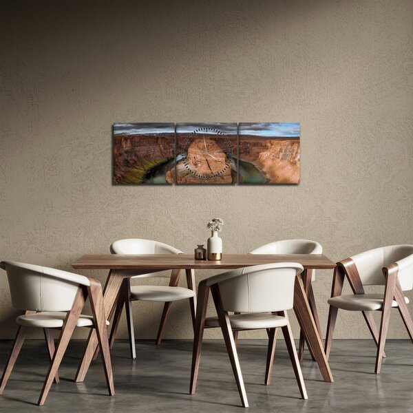 Obraz jeziora na klifie (z zegarem) (90x30 cm)