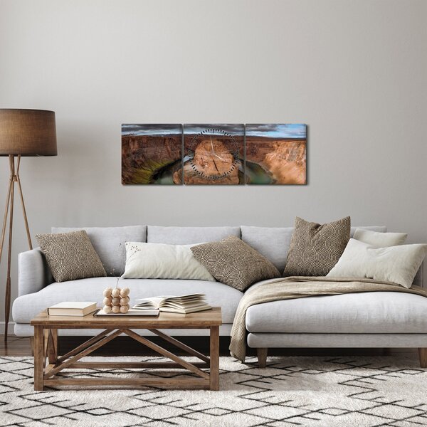 Obraz jeziora na klifie (z zegarem) (90x30 cm)