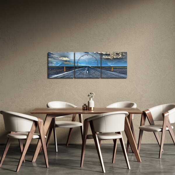 Obraz drogi podczas burzy (z zegarem) (90x30 cm)