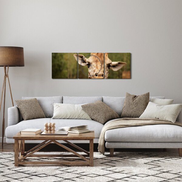 Obraz żyrafy (z zegarem) (90x30 cm)