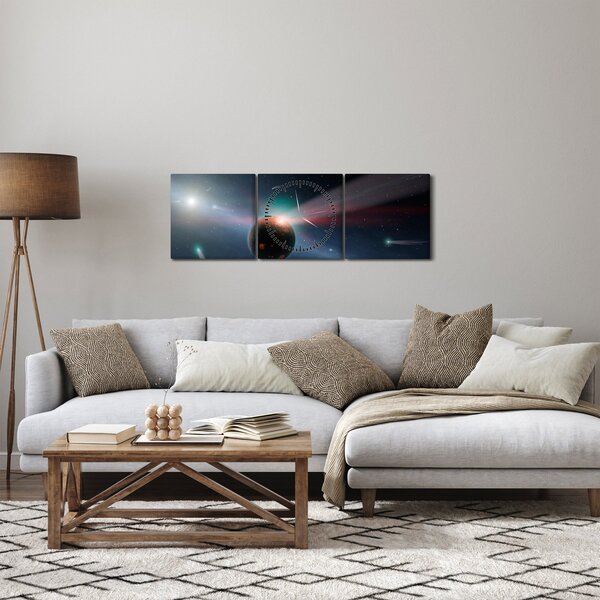 Obraz planety (z zegarem) (90x30 cm)