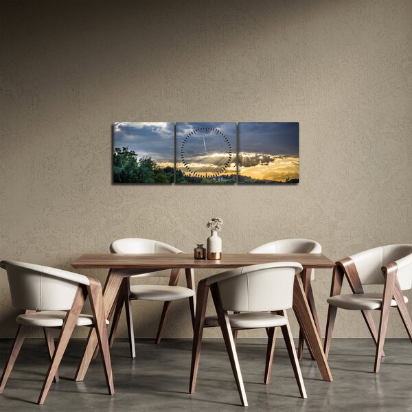 Obraz krajobraz z promieniami (z zegarem) (90x30 cm)