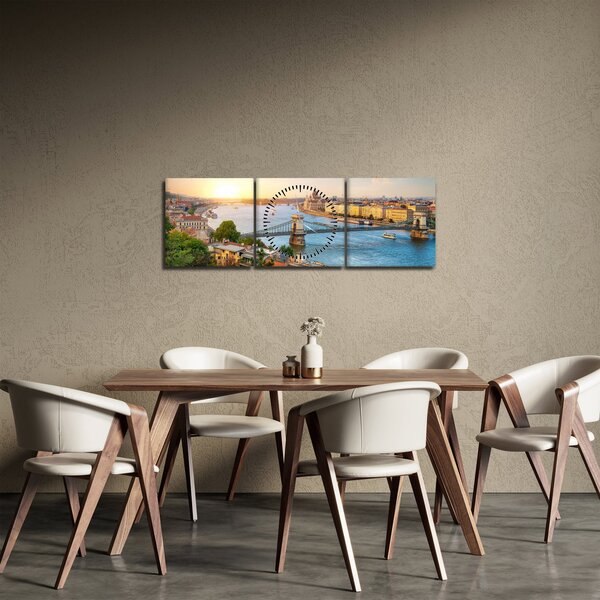Obraz miasta Budapeszt z rzeką (z zegarem) (90x30 cm)