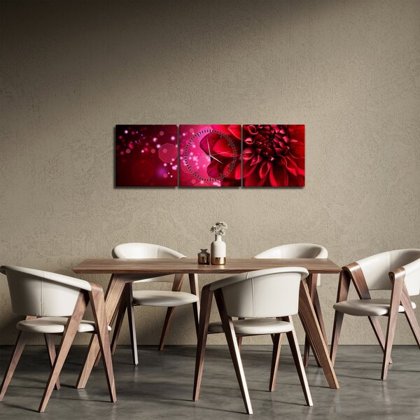 Obraz czerwonego kwiatu (z zegarem) (90x30 cm)