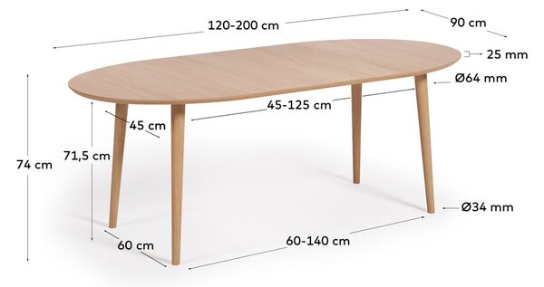 Rozkładany stół w dekorze dębu 90x120 cm Oqui – Kave Home