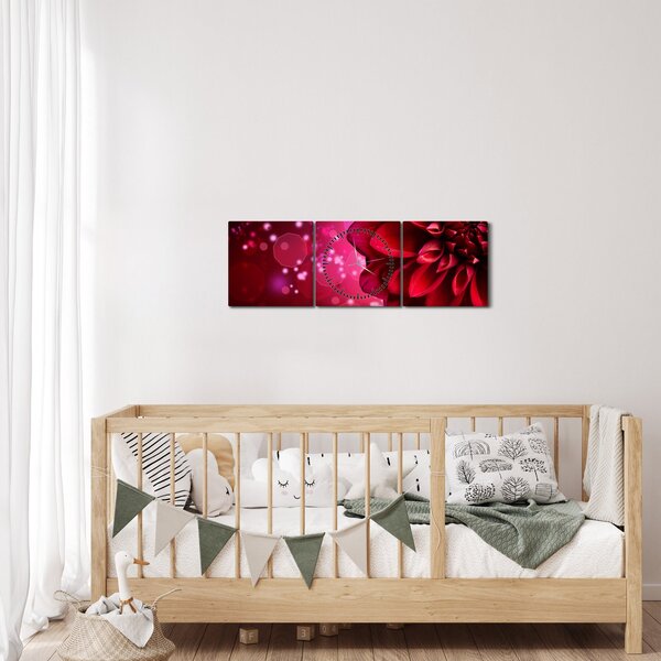 Obraz czerwonego kwiatu (z zegarem) (90x30 cm)
