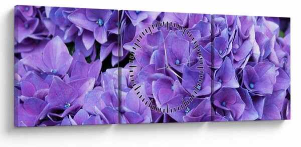Obraz fioletowych kwiatów (z zegarem) (90x30 cm)