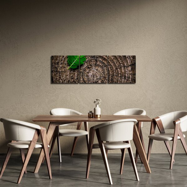 Obraz liścia na pniu drzewa (z zegarem) (90x30 cm)