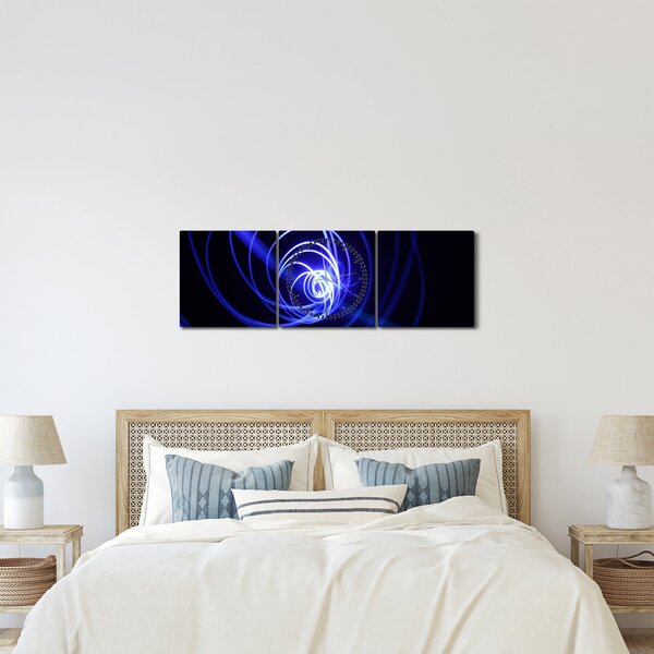 Obraz niebieskich spiral (z zegarem) (90x30 cm)