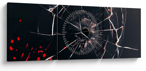 Abstrakcyjny obraz - potłuczone szkło (z zegarem) (90x30 cm)