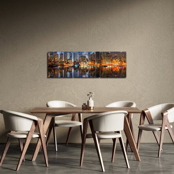 Obraz Manhattanu w nocy (z zegarem) (90x30 cm)