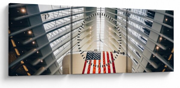 Obraz budynku z flagą USA (z zegarem) (90x30 cm)