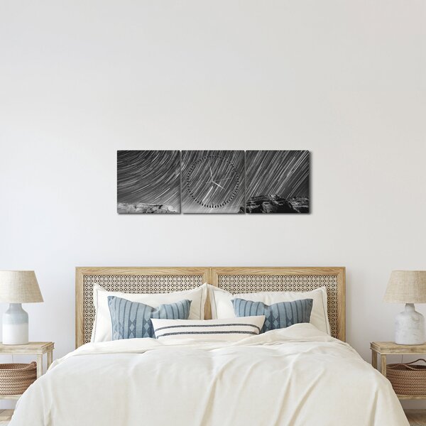 Czarno - biały obraz gwiaździstego nieba (z zegarem) (90x30 cm)