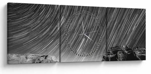 Czarno - biały obraz gwiaździstego nieba (z zegarem) (90x30 cm)