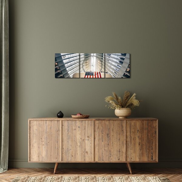 Obraz budynku z flagą USA (z zegarem) (90x30 cm)