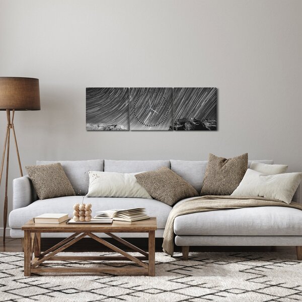 Czarno - biały obraz gwiaździstego nieba (z zegarem) (90x30 cm)