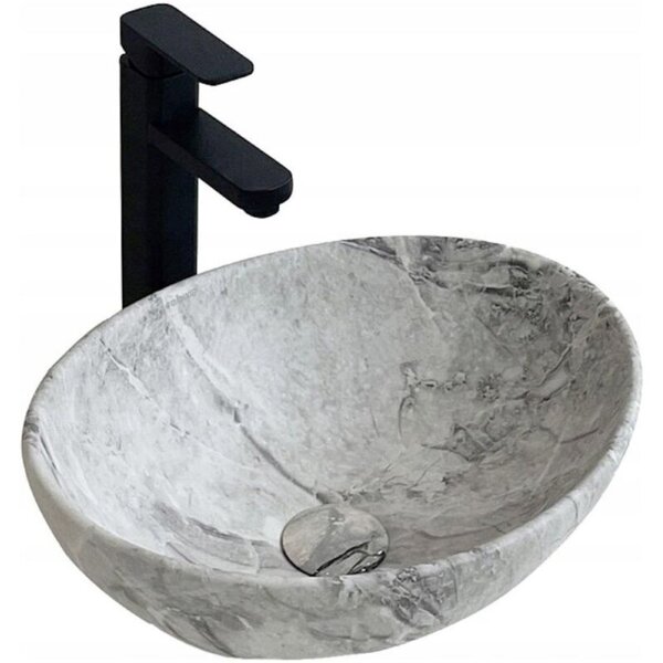 Umywalka nablatowa ceramiczna stawiana 42x34 cm imitacja kamienia okrągła