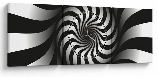 Abstrakcyjny obraz czarno - białej spirali (z zegarem) (90x30 cm)