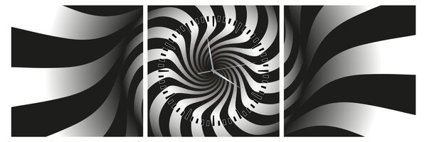 Abstrakcyjny obraz czarno - białej spirali (z zegarem) (90x30 cm)
