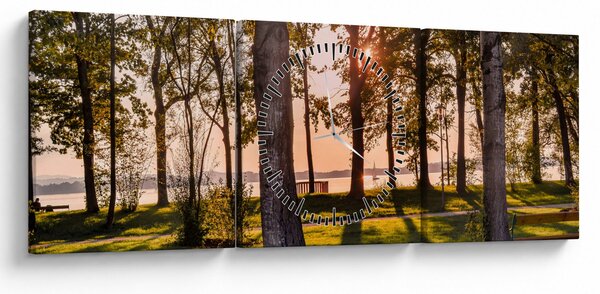 Obraz drzew nad jeziorem (z zegarem) (90x30 cm)