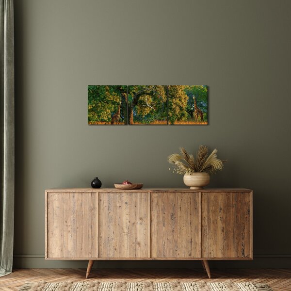 Obraz żyraf w naturze (z zegarem) (90x30 cm)