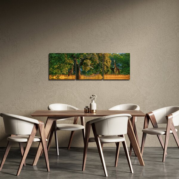 Obraz żyraf w naturze (z zegarem) (90x30 cm)