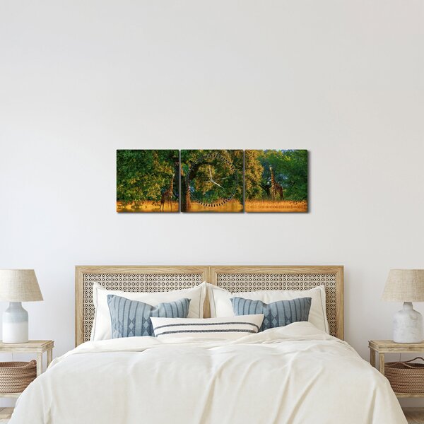Obraz żyraf w naturze (z zegarem) (90x30 cm)