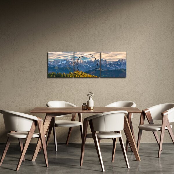 Obraz - panorama górska (z zegarem) (90x30 cm)