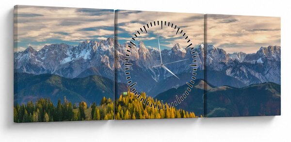 Obraz - panorama górska (z zegarem) (90x30 cm)