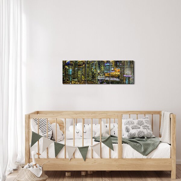 Obraz miasta nocą (z zegarem) (90x30 cm)