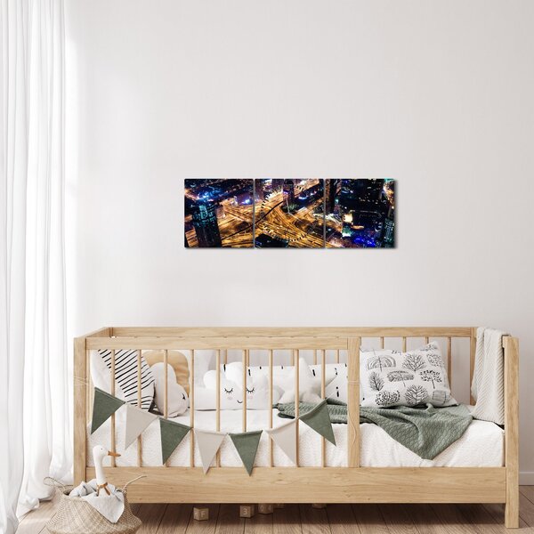 Obraz miasta nocą (z zegarem) (90x30 cm)