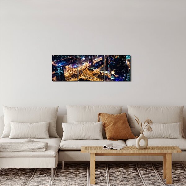 Obraz miasta nocą (z zegarem) (90x30 cm)
