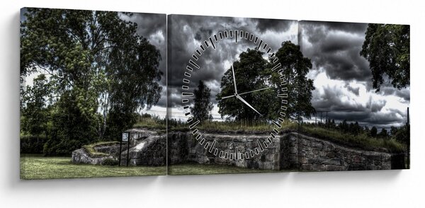 Obraz zachmurzonego nieba (z zegarem) (90x30 cm)