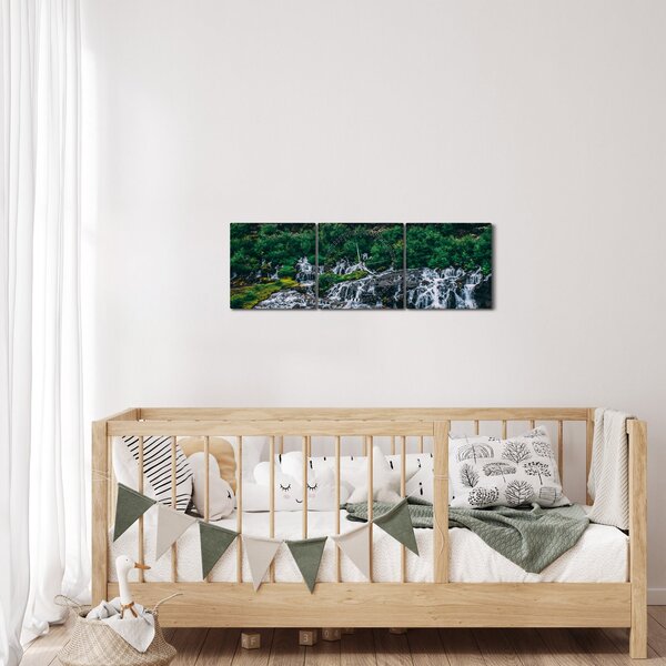 Obraz wodospadów w przyrodzie (z zegarem) (90x30 cm)