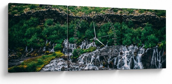 Obraz wodospadów w przyrodzie (z zegarem) (90x30 cm)