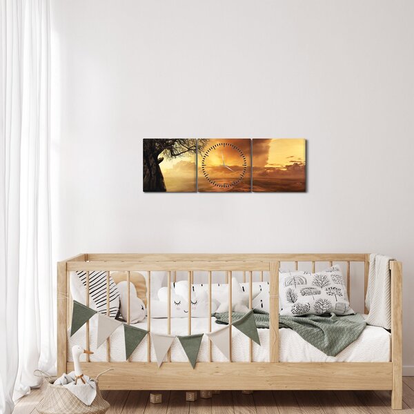 Obraz pomarańczowych chmur (z zegarem) (90x30 cm)