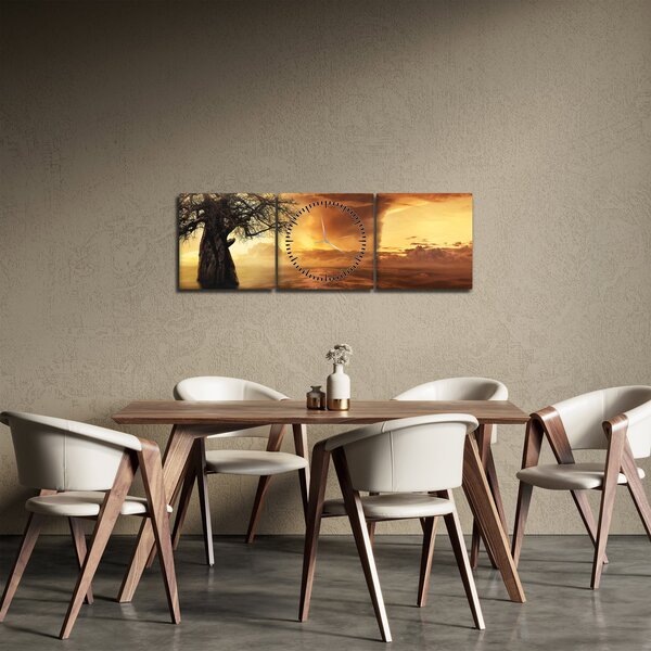 Obraz pomarańczowych chmur (z zegarem) (90x30 cm)